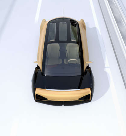 Autonomous electric car charging in charging station. 3D rendering image.の写真素材