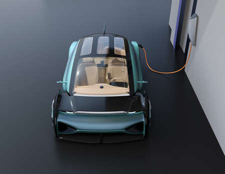 Front view of autonomous electric car driving on highway. 3D rendering image.の写真素材