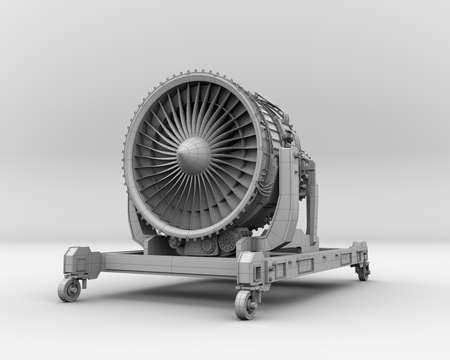 Clay rendering of turbojet engine on gray background. 3D rendering image.