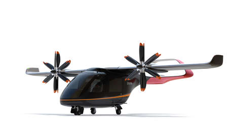 E-VTOL passenger aircraft isolated on white background. Urban Passenger Mobility concept. 3D rendering image.の写真素材