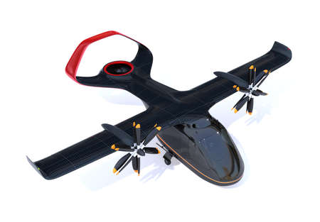 E-VTOL passenger aircraft isolated on white background. Urban Passenger Mobility concept. 3D rendering image.の写真素材