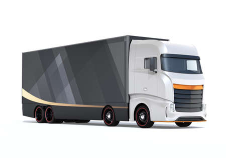 Generic design Heavy Electric Truck on white background. 3D rendering image.の写真素材