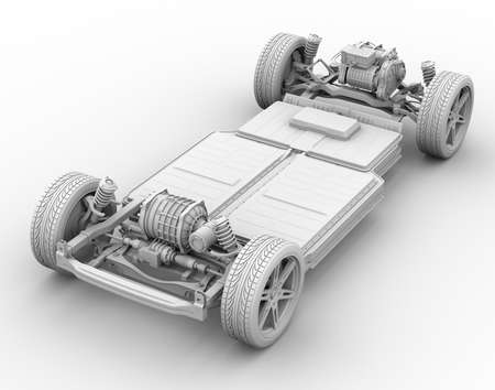 Clay rendering of Electric Vehicle's chassis with dual motors and battery system. 3D rendering image.の写真素材