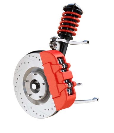 Car suspension and disk brake isolated on white background. 3D rendering image.の写真素材