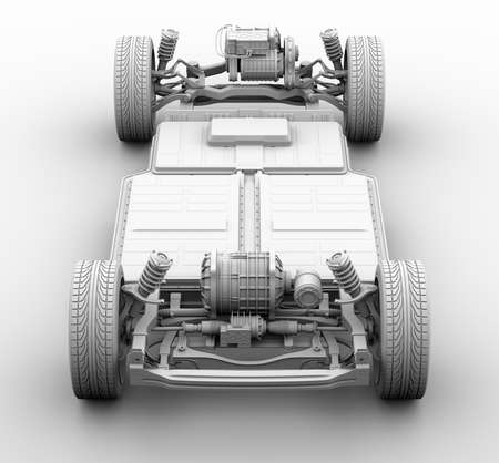 Clay rendering of Electric Vehicle's chassis with dual motors and battery system. 3D rendering image.の写真素材