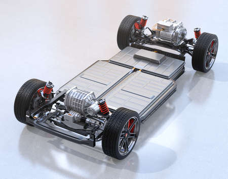 Electric Vehicle's chassis with dual motors and battery system. 3D rendering image.の写真素材