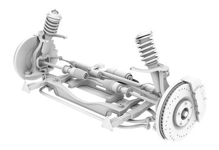 Clay rendering of car suspension and disk brake isolated on white background. 3D rendering image.の写真素材