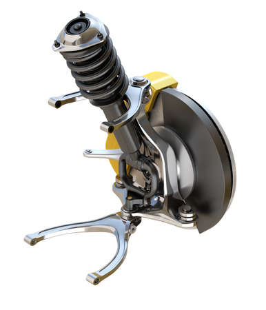 Car suspension and disk brake isolated on white background. 3D rendering image.の写真素材