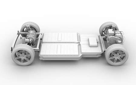 Clay rendering of electric vehicle chassis equipped with battery pack . 3D rendering image.の写真素材
