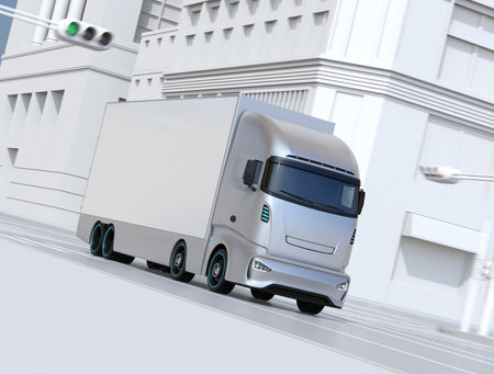 Generic design Electric truck passing a crossroad intersection. 3D rendering image.の写真素材