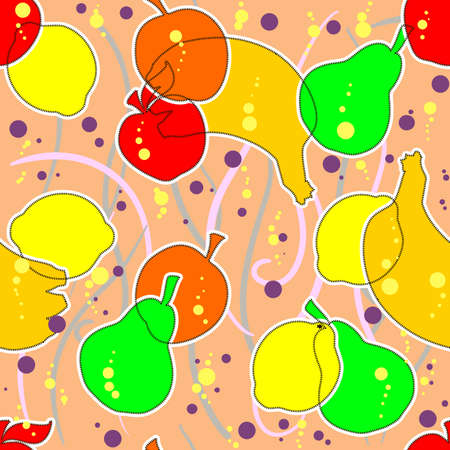Colored fruit, points and lines on an orange backroundのイラスト素材