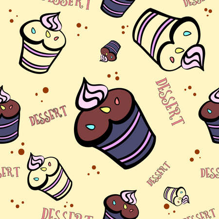 Pattern made from different muffins. Vector illustrationのイラスト素材