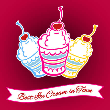 Hand-drawn ice cream on the pink background. Vector illustrationのイラスト素材