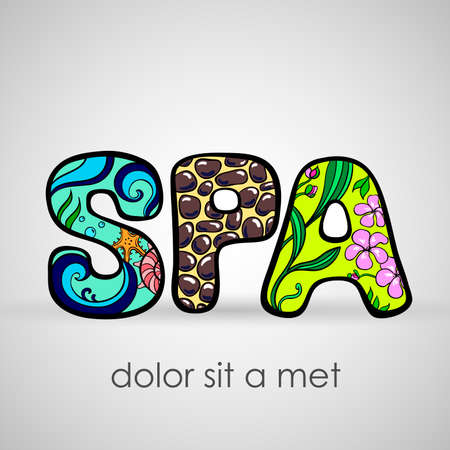 Hand-drawn illustration lettering spa made from different natural elements isolated on the gray background - vectorのイラスト素材
