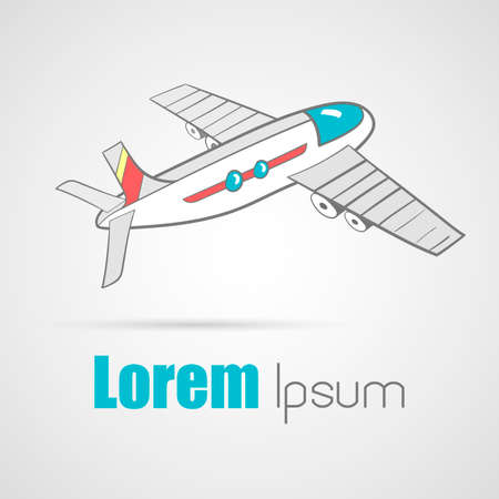 Hand drawn colored isolated airplane. Vector illustration.のイラスト素材