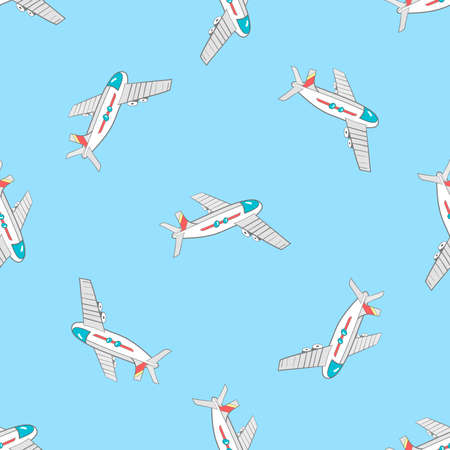 Pattern made from hand drawn airplanes on the blue background.のイラスト素材