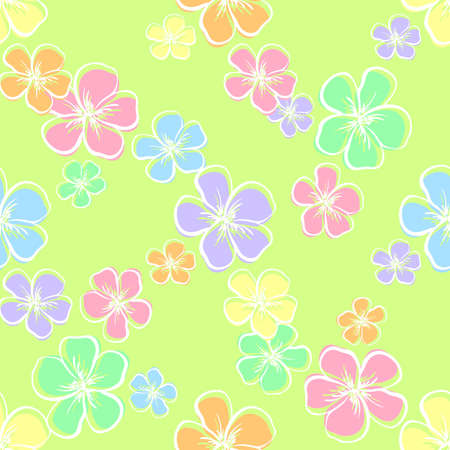 Pattern made from colored hand drawn flowers on the green background. Vector illustrationのイラスト素材