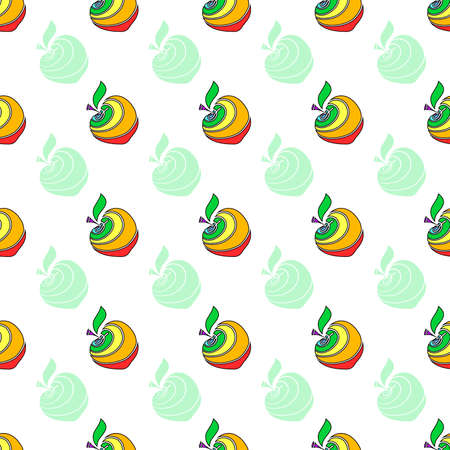 Different small colored apples on the white background. Patternのイラスト素材