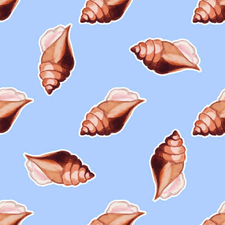 Blue pattern made from watercolor shells. Vector illustrationのイラスト素材