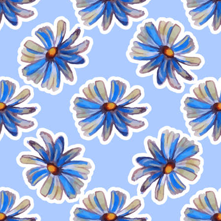 Pattern made from blue hand drawn flowers on the blue background. Vector illustrationのイラスト素材