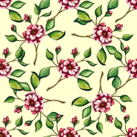 Pattern made from watercolor flowers and branches. Vector illustrationのイラスト素材