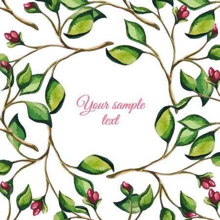 Frame made from watercolor green branches. Vector illustrationのイラスト素材