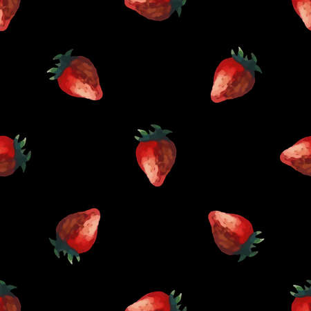 Black pattern made from watercolor strawberries. Vector illustrationのイラスト素材