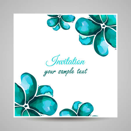 Card made from watercolor blue flowers. Vector illustrationのイラスト素材