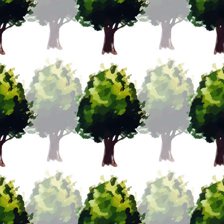 Pattern made from watercolor green trees. Vector illustrationのイラスト素材