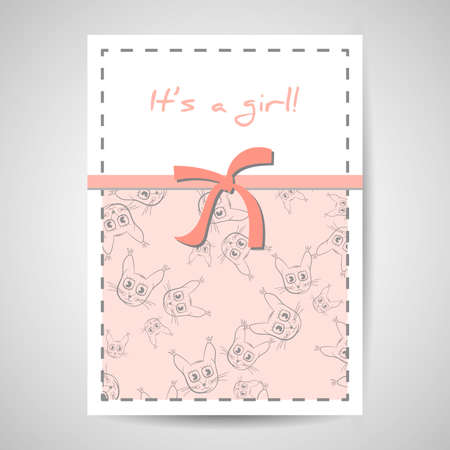 Baby announcement card with bow. Vector illustrationのイラスト素材