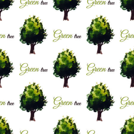 Pattern made from watercolor green trees. Vector illustrationのイラスト素材
