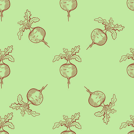 Pattern made from hand drawn vegetables on the green background.のイラスト素材