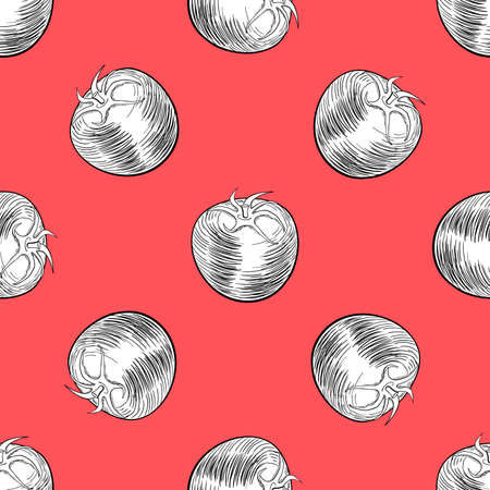 Pattern made from hand drawn tomatoes. Vector illustrationのイラスト素材