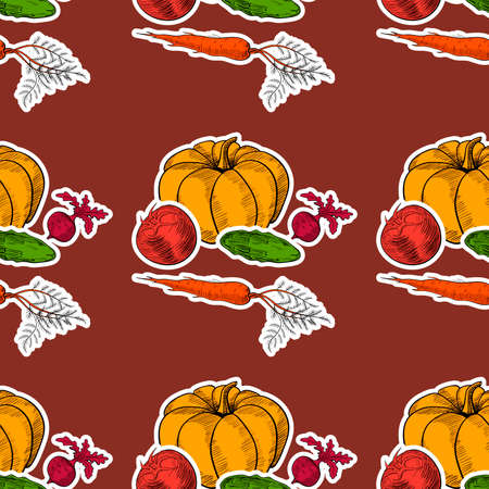 Pattern made from hand drawn vegetables. Vector illustrationのイラスト素材