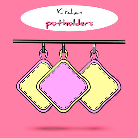 Three potholders on the pink background. Vector illustrationのイラスト素材