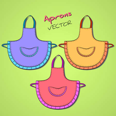 Colored hand drawn aprons on the green background. Vector illustrationのイラスト素材