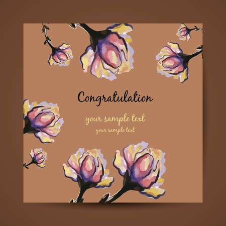 Card with watercolor floral elements. Vector illustrationのイラスト素材