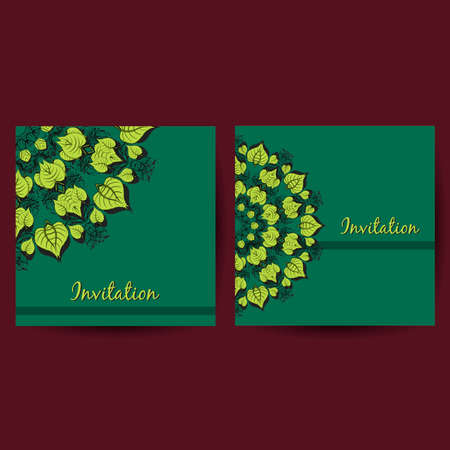 Set of cards with green ornament. Vector illustration. のイラスト素材