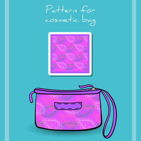 Cosmetic bag with purple pattern made from decorative leafs. Vector illustrationのイラスト素材