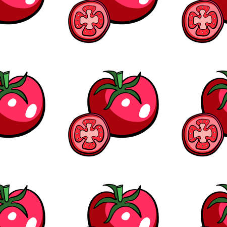 Pattern made from red hand drawn tomato. Vector illustrationのイラスト素材
