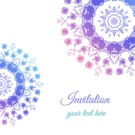 Card with round ornaments made from floral elements. Vector illustrationのイラスト素材