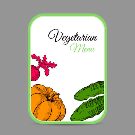 Vegetarian menu with hand drawn vegetables. Vector illustrationのイラスト素材