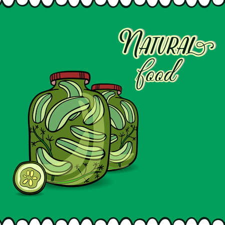 Hand drawn banks with marinated cucumbers. のイラスト素材