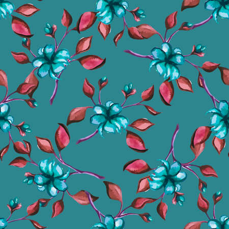 Pattern made from watercolor branches and flowers. Vector illustrationのイラスト素材