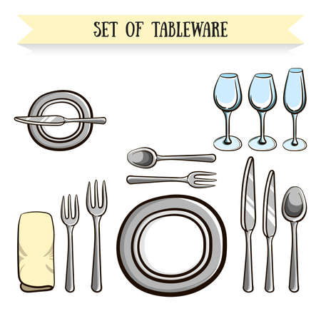 Set of hand drawn tableware. Vector illustration. 10 EPSのイラスト素材