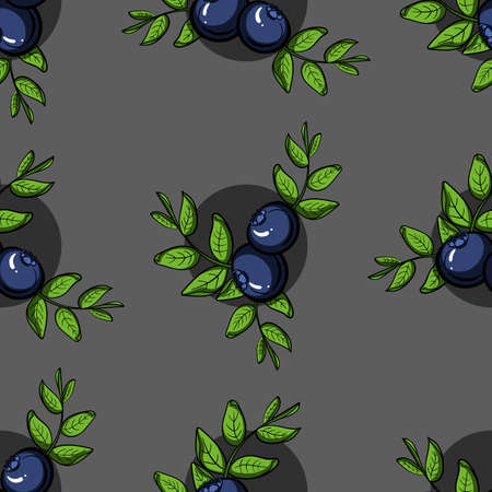 Pattern made from hand drawn branches of blueberries.のイラスト素材