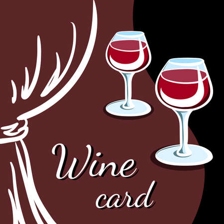 Wine card with silhouette of drapes and wineglasses with red wine. Vector illustrationのイラスト素材