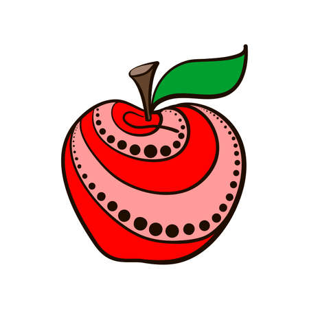 Hand drawn red decorative apple on the white background. Vector illustration. のイラスト素材