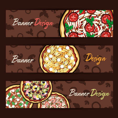Set of different banners for pizzeria or cafe or bar. Vector illustration.のイラスト素材