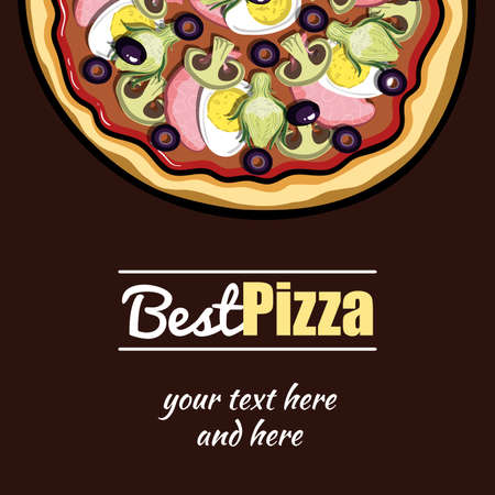 Template of menu with hand drawn pizza for pizzeria or cafe. Vector illustrationのイラスト素材